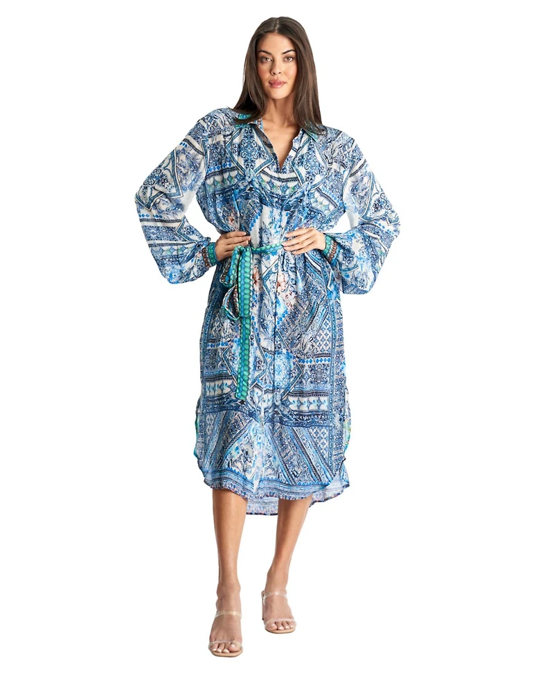 La Moda Clothing Women's Long Belted Overshirt