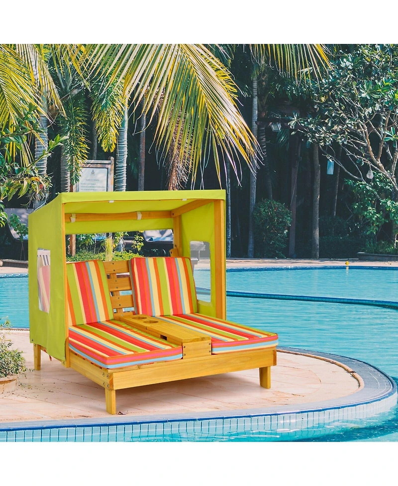 Slickblue Kids Patio Lounge Chair with Cup Holders and Awning