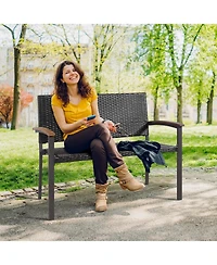 Slickblue Outdoor Patio Rattan Wicker Bench with Armrest for Garden