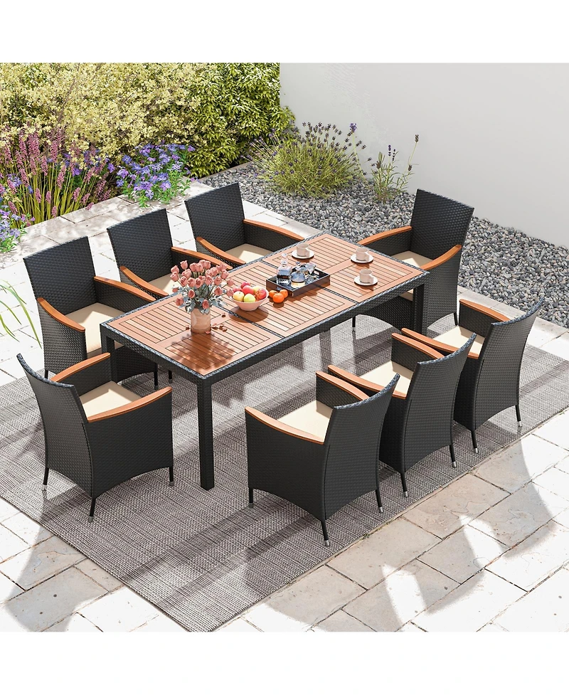 Slickblue 9 Pieces Outdoor Dining Set with Acacia Wood Tabletop