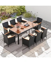 Slickblue 9 Pieces Outdoor Dining Set with Acacia Wood Tabletop