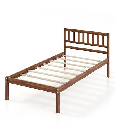 Sugift Twin Size Wood Bed Frame with Headboard and Slat Support