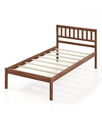 Sugift Twin Size Wood Bed Frame with Headboard and Slat Support