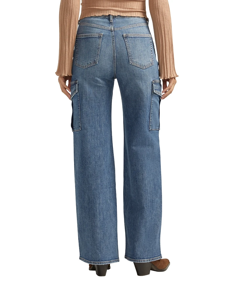 Silver Jeans Co. Women's Mid Rise Wide Leg Cargo Jeans