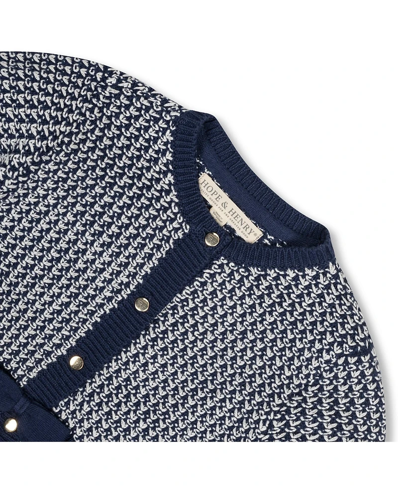Hope & Henry Girls' Organic Fancy Tweed Stitch Cardigan Sweater with Bow