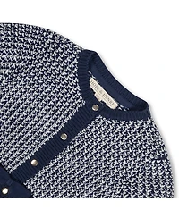 Hope & Henry Girls' Organic Fancy Tweed Stitch Cardigan Sweater with Bow