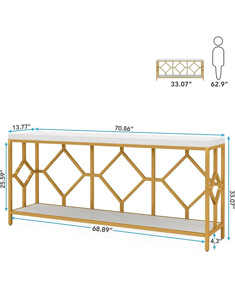 Tribesigns 71 Inch Extra Long Sofa Table, Narrow Long Sofa Console Tables Behind Couch Table with Open Storage Shelf