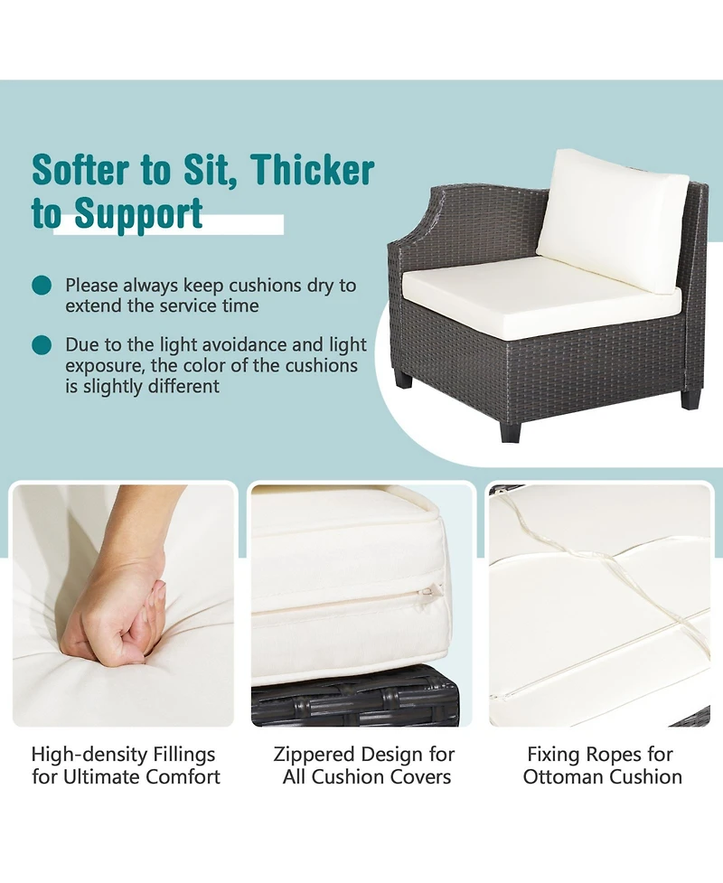 Slickblue 7 Pieces Hand-Woven Wicker Outdoor Furniture Set with Acacia Wood Coffee Table-White