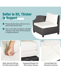 Slickblue 7 Pieces Hand-Woven Wicker Outdoor Furniture Set with Acacia Wood Coffee Table-White