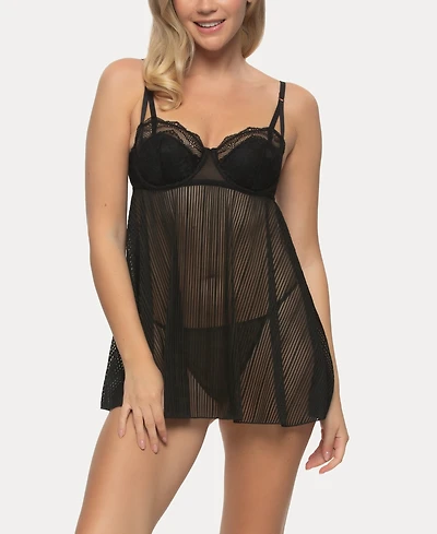 Jezebel Women's Doyenne Mesh Stripe Babydoll Set