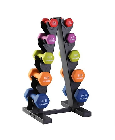 HolaHatha Neoprene Dumbbell Free Hand Weight Set with Storage Rack, Multicolor