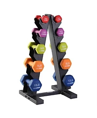 HolaHatha Neoprene Dumbbell Free Hand Weight Set with Storage Rack, Multicolor