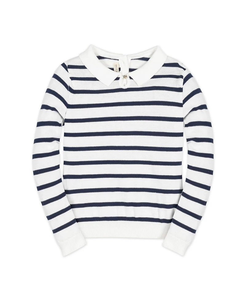 Hope & Henry Baby Girls French Collared Keyhole Long Sleeve Sweater