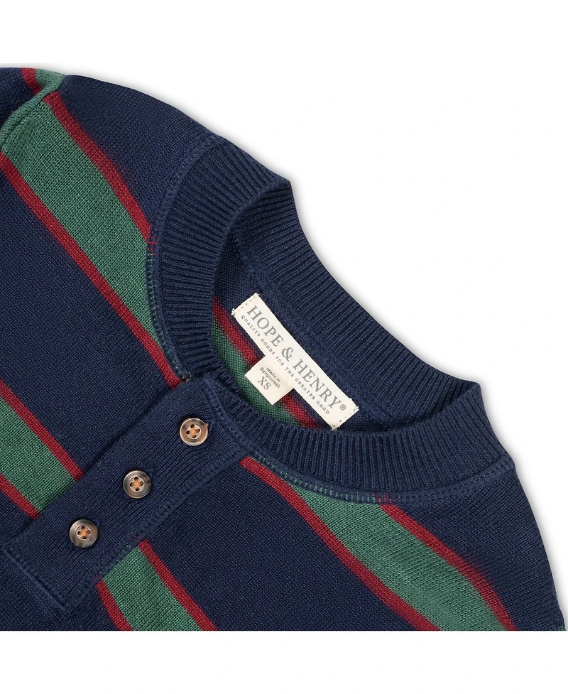 Hope & Henry Baby Boys Organic Long Sleeve Henley Pullover Sweater with Elbow Patches Cable Pat