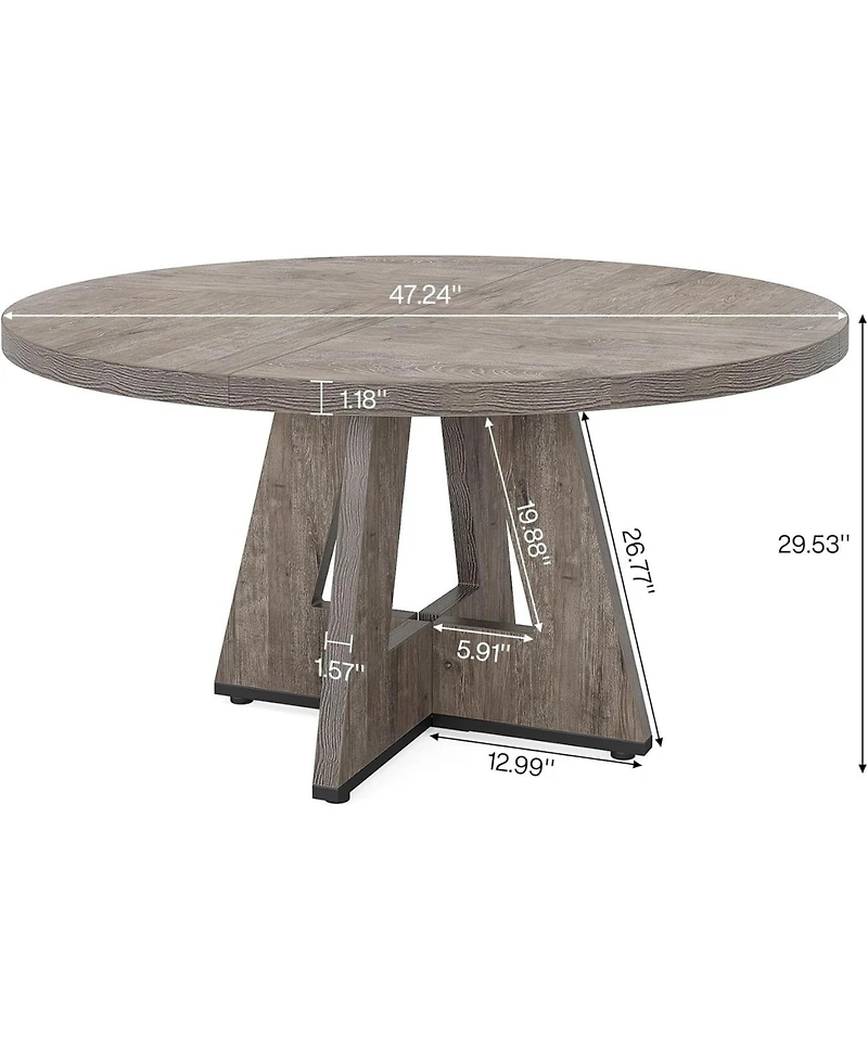 Tribesigns Round Dining Table Wood Kitchen Table, 47 inch Room Tables for 4 People, Farmhouse Dinner with Wooden Top and Legs
