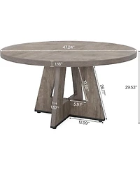 Tribesigns Round Dining Table Wood Kitchen Table, 47 inch Room Tables for 4 People, Farmhouse Dinner with Wooden Top and Legs