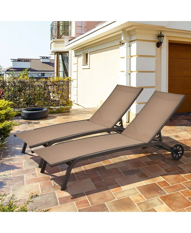 Skonyon 6-Poisition Adjustable Outdoor Chaise Recliner with Wheels