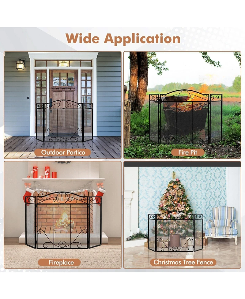 3-Panel Freestanding Fireplace Screen Folded Fire Doors
