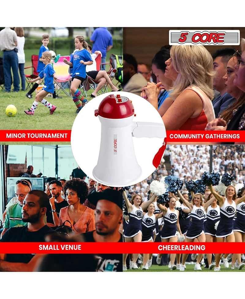 5 Core Megaphone Speaker Kids Mini Bull Horn 15W, Multi-Function w/ Recording, Siren, Volume Control