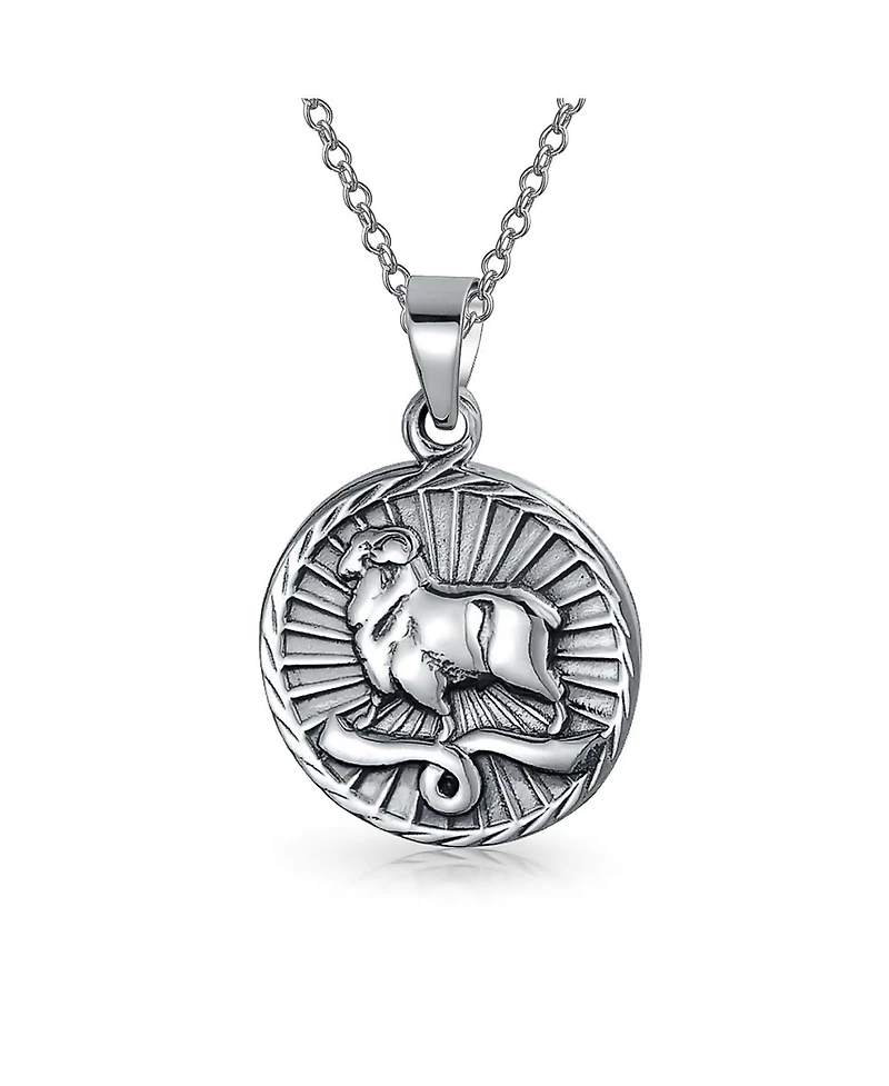 Bling Jewelry Aries Zodiac Sign Round Medallion Pendant Necklace Sterling Silver