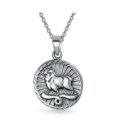 Bling Jewelry Aries Zodiac Sign Round Medallion Pendant Necklace Sterling Silver