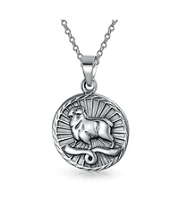 Bling Jewelry Aries Zodiac Sign Round Medallion Pendant Necklace Sterling Silver