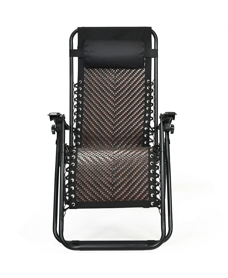 Gymax Set of 2 Folding Rattan Patio Zero Gravity Lounge Chair Recliner