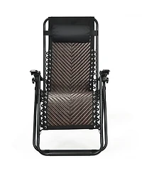 Gymax Set of 2 Folding Rattan Patio Zero Gravity Lounge Chair Recliner