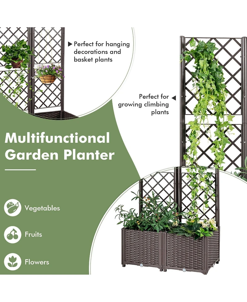 Givimo Pe Rattan Raised Garden Bed with Trellis Planter Box for Climbing Plants
