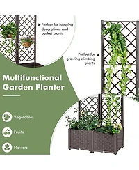 Givimo Pe Rattan Raised Garden Bed with Trellis Planter Box for Climbing Plants