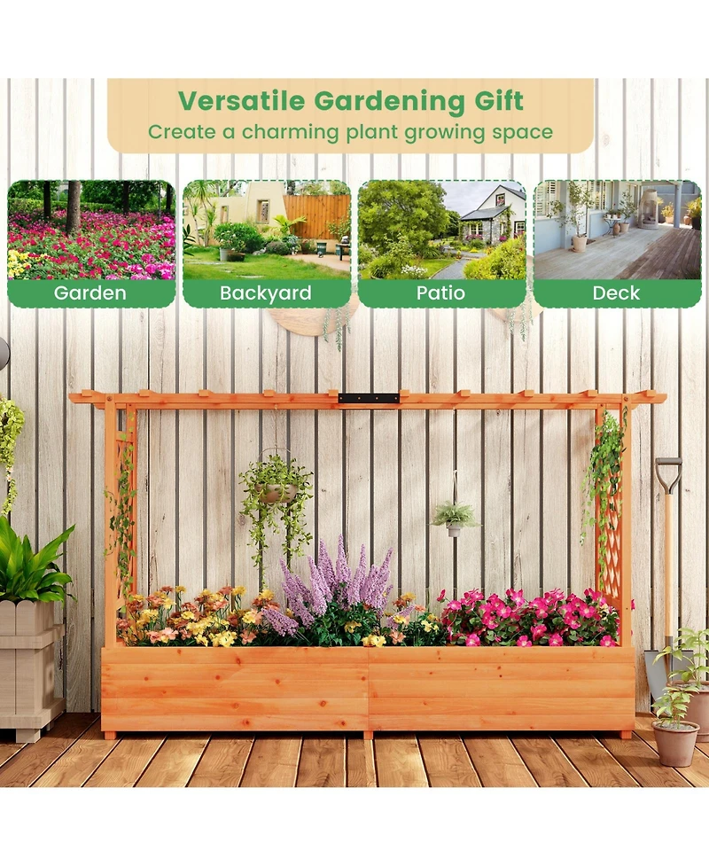 Givimo Raised Garden Bed with Side Trellis Hanging Roof and Planter Box