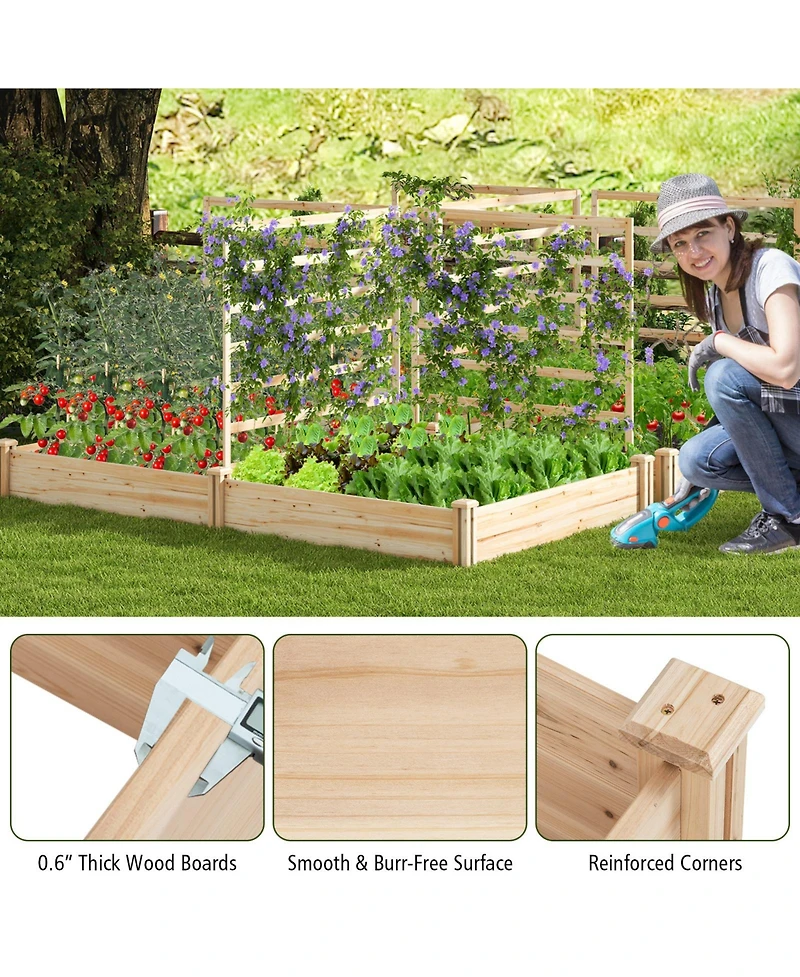 Givimo Raised Garden Bed with 2 Planter Boxes and 3 Trellis-Natural