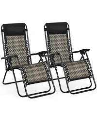 Gymax Set of 2 Folding Rattan Patio Zero Gravity Lounge Chair Recliner w/ Headrest