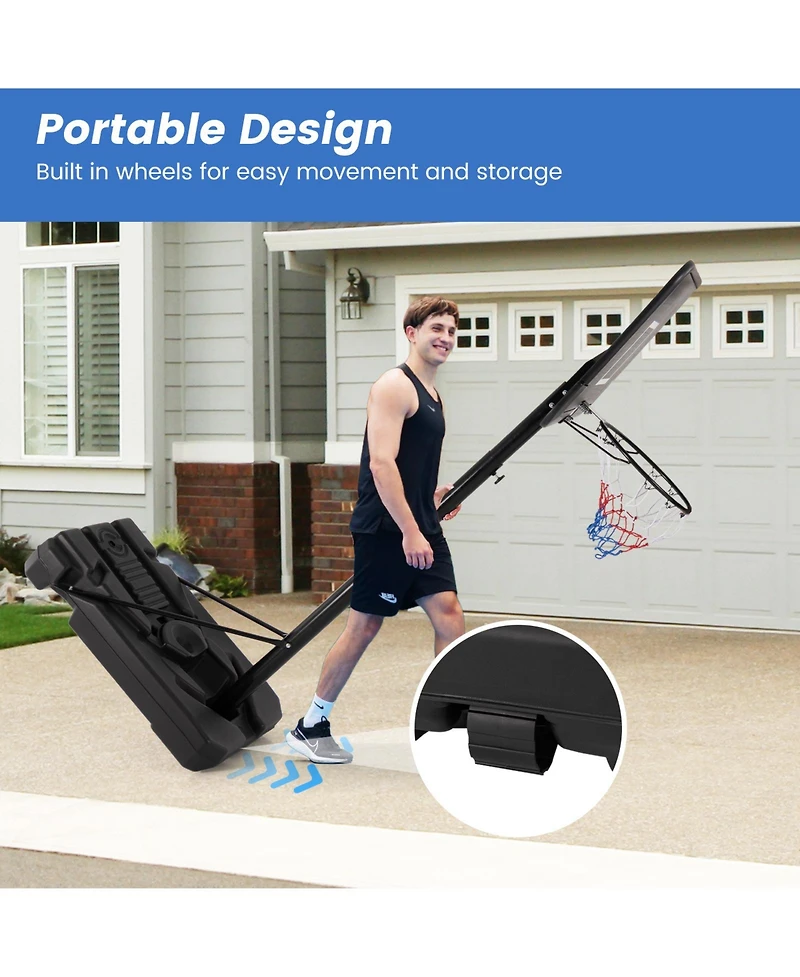 Givimo 6.5-10 Ft Adjustable Portable Basketball Hoop with 44 Inch Shatterproof Backboard & Fillable Base