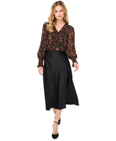 Cece Womens Floral Print Blouse Satin Midi Skirt