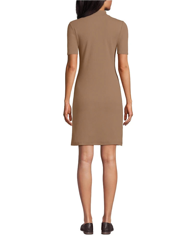 Lands' End Women's Knit Rib Mock Neck Dress