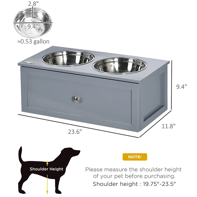 PawHut Elevated Dog Bowls with Storage, 2 Stainless Steel Bowls for M Dogs