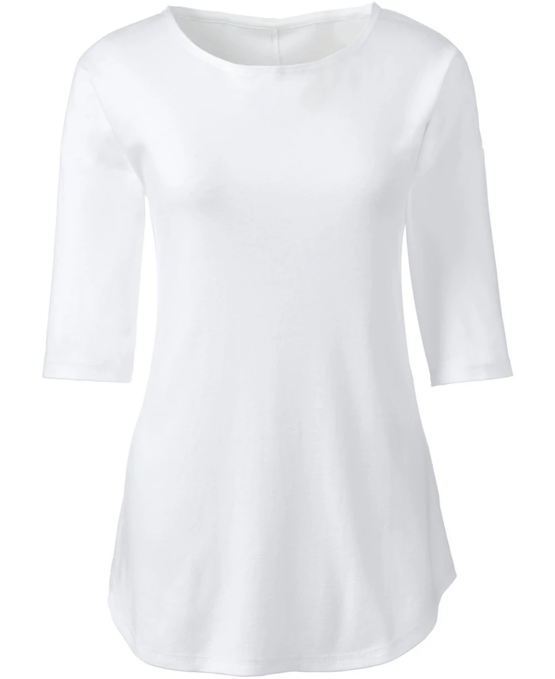 Lands' End Plus Size Supima Micro Modal Elbow Sleeve Balletneck Curved Hem Top