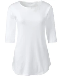 Lands' End Plus Size Supima Micro Modal Elbow Sleeve Balletneck Curved Hem Top