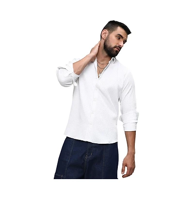 Men's Chalk White Embossed Micro Check Shirt