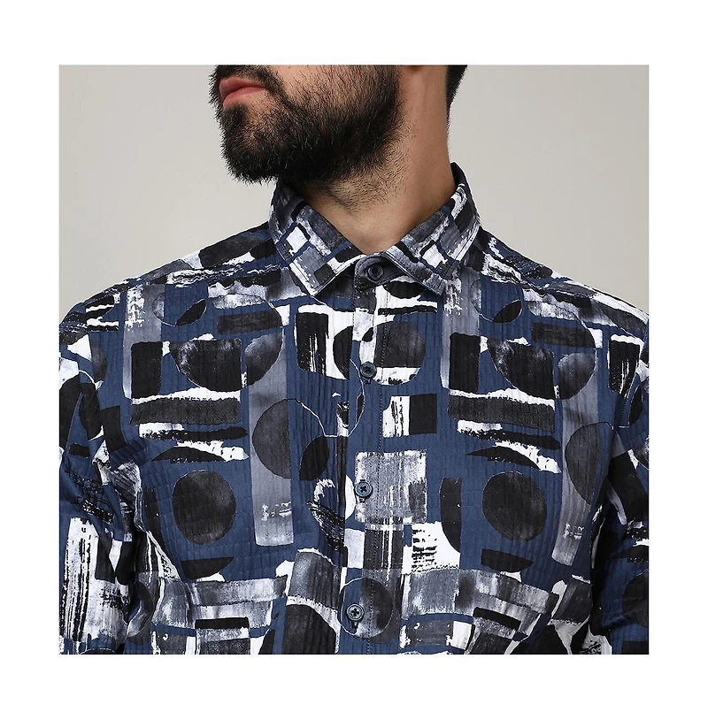 Men's Navy Blue & Midnight Black Abstract Geometric Shirt