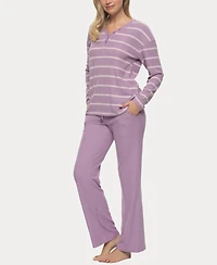 Felina Women's Jolie V-Neck Henley and Pant Lounge Set