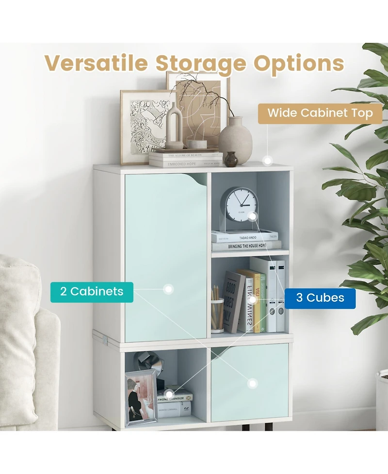 Sugift Stackable Bookcase with Adjustable Shelf and Cubes