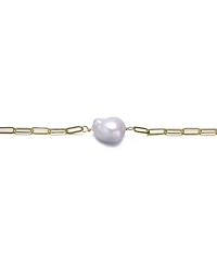 Sterling Silver 14k Gold Plated White Freshwater Pearl Paperclip Link Bracelet