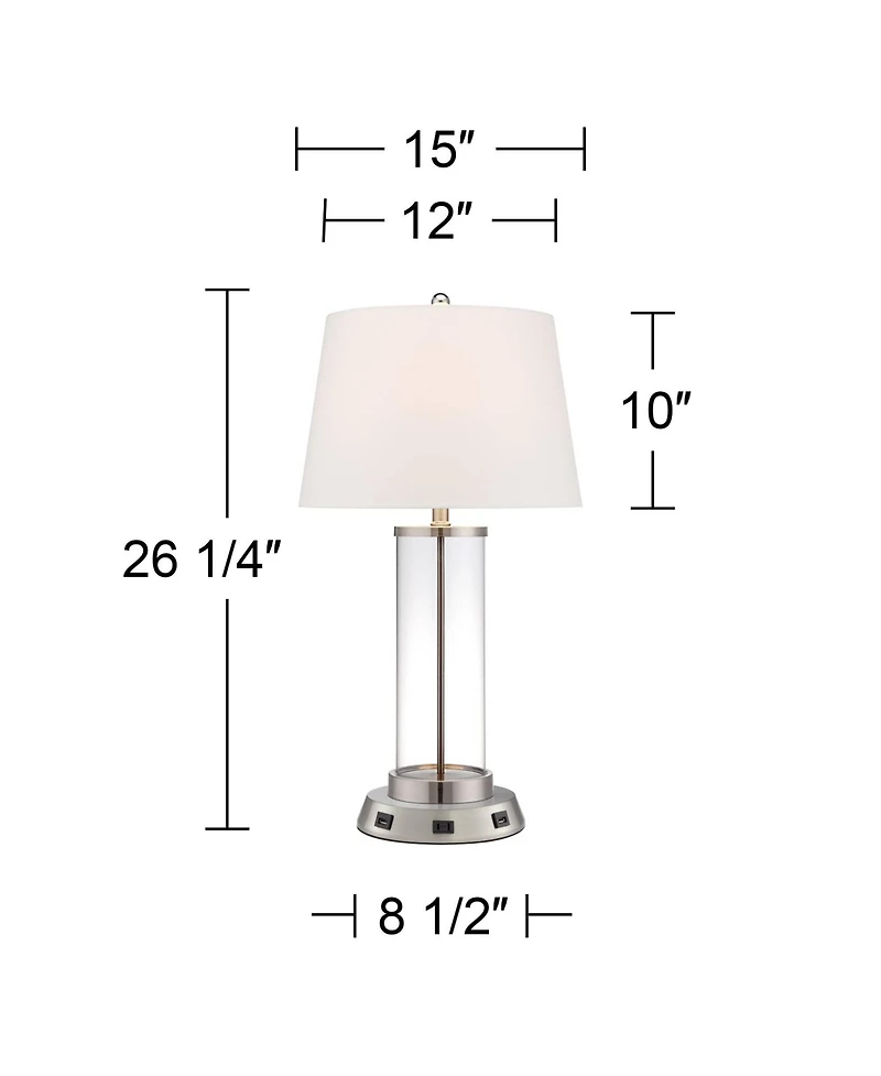 360 Lighting Modern Table Lamp with Usb and Ac Power Outlet Workstation Charging Base 26.25" High Fillable Clear Glass Drum Shade Living Room