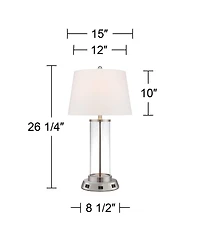 360 Lighting Modern Table Lamp with Usb and Ac Power Outlet Workstation Charging Base 26.25" High Fillable Clear Glass Drum Shade Living Room