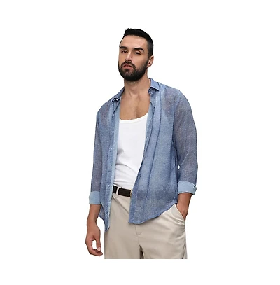 Campus Sutra Men's Prussian Blue Gauzy Heathered Shirt