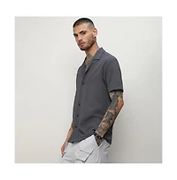 Men's Charcoal Grey Self-Design Block Shirt
