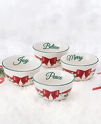Winterberry Red Ribbon Appetizer Bowls, Set of 4