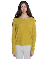 J Cashmere Women's 100% Pure Horizontal Rib Boatneck Raglan Sweater
